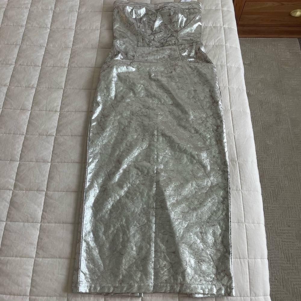 YFB Leather Silver Strapless Gown - Picture 5 of 8